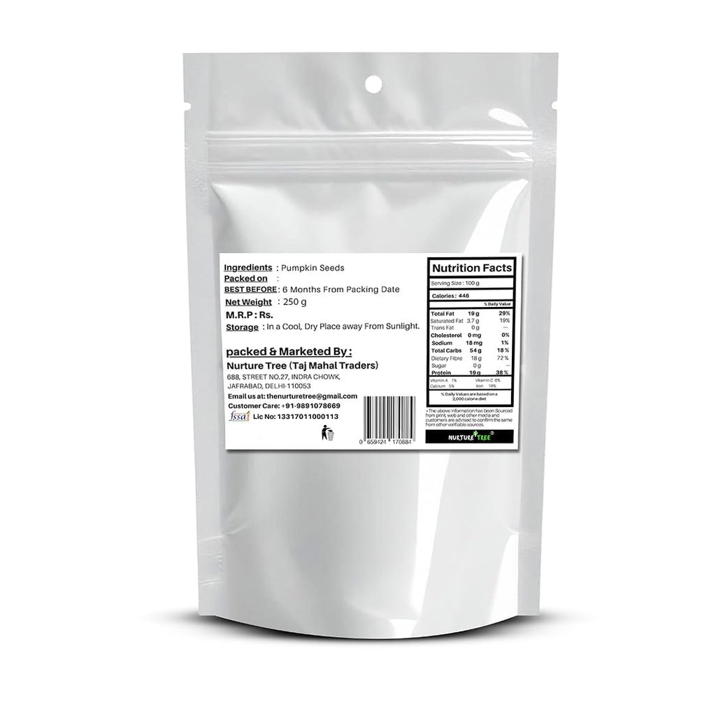 NURTURE TREE Premium Roasted Pumpkin Seeds 250 g Lightly Salted Rich in Protein, Fibre, Magnesium and Phosphorus, Pumpkin Seeds for Eating, Helps Boost Immunity Healthy Diet Snacks, Source of Zinc and Antioxidants