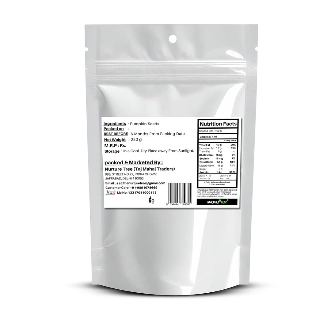 NURTURE TREE Premium Roasted Pumpkin Seeds 250 g Lightly Salted Rich in Protein, Fibre, Magnesium and Phosphorus, Pumpkin Seeds for Eating, Helps Boost Immunity Healthy Diet Snacks, Source of Zinc and Antioxidants
