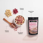 Nurture Tree Rose Petal Cashews (200gm) – Luxury Gourmet Cashews Infused with Natural Rose Petals | Vegetarian Healthy Snack | No Artificial Flavours or Colours | Crunchy Sweet Gift Dragees