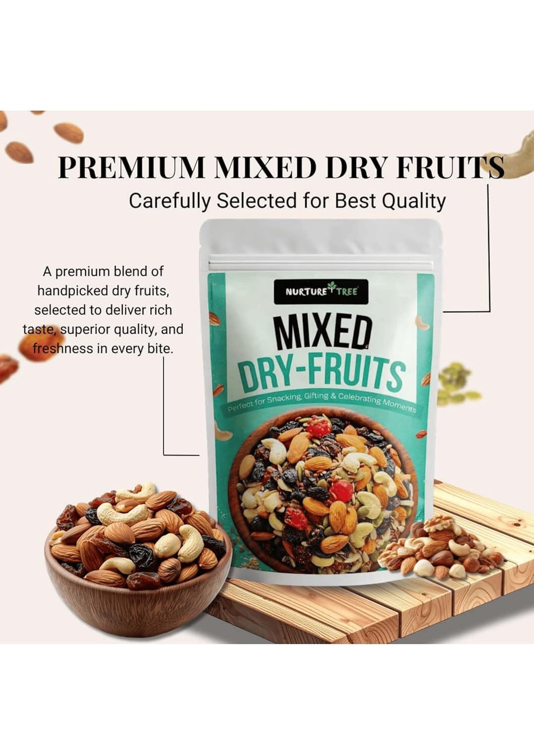Nurture Tree Mixed Dry Fruits – 11 Superfoods in 1 Nut Mix with Seeds - Strawberry, Goji Berry, Blueberry, Munakka Raisins, Almonds, Cashews, Cranberries, Watermelon Seeds, Pumpkin, Flax & Sunflower (100gm)
