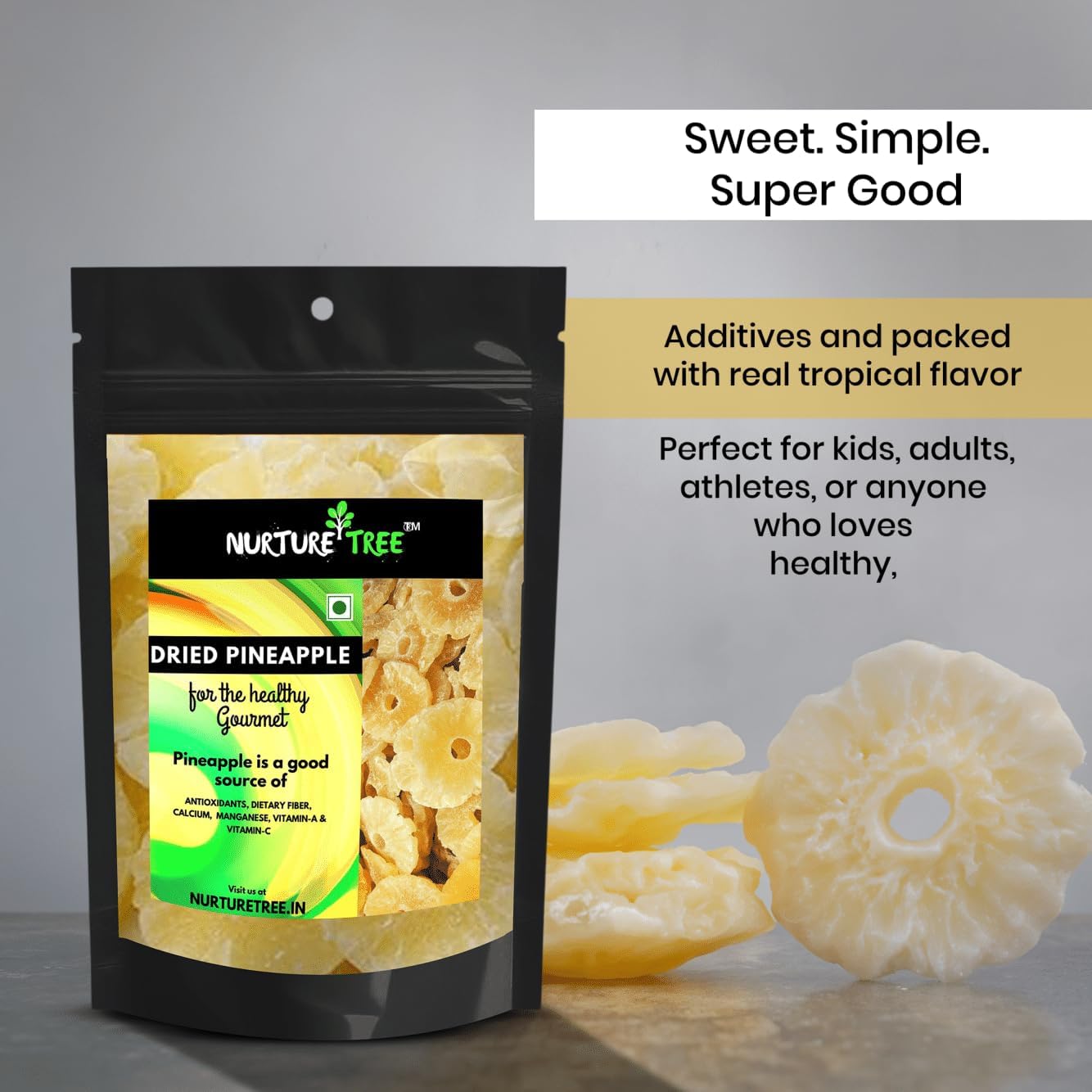 Nurture Tree Dried Pineapple 200gm Dried Fruit Natural Tropical Fruit, Rich in Vitamins and Antioxidants Healthy Pineapple Snack | 100% Natural, Vegan, No Preservatives, No Added Sugar Taste Healthy Snacks