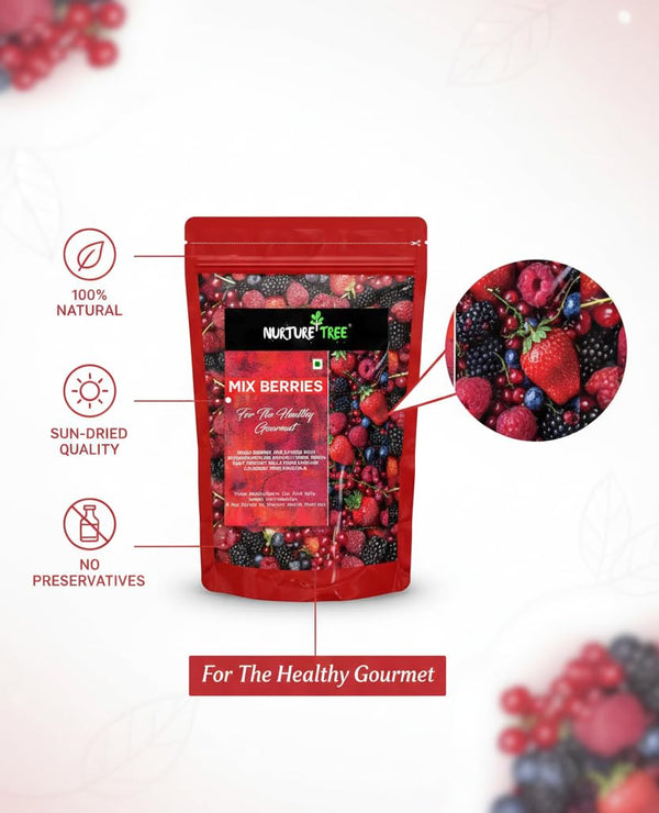 Nurture Tree Mixed Berries, Antioxidant-Rich Gourmet Mix, 400gm 3 in 1 - Healthly Snacks Contains Dried Blueberries | Strawberries | Goji Berries | Good Source of Fibre