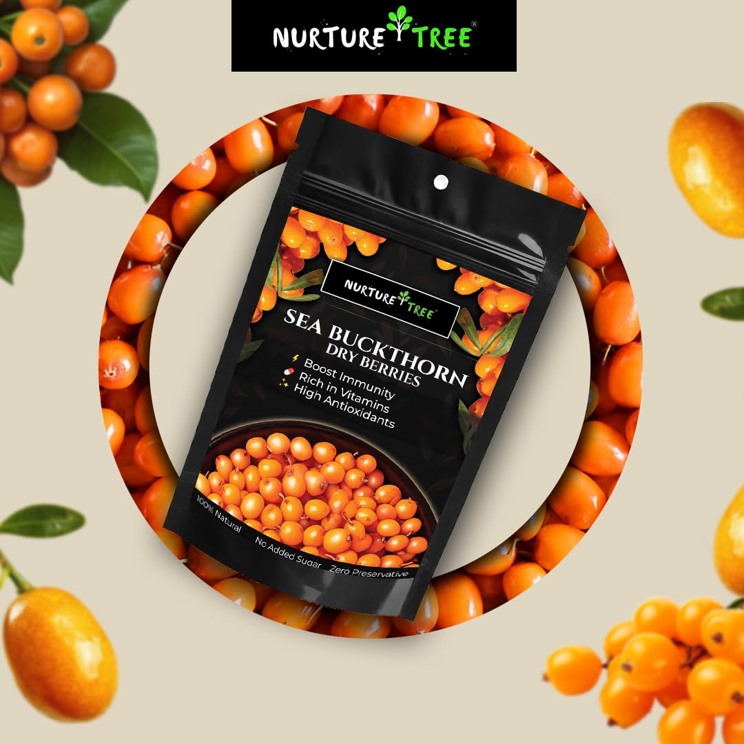 Nurture Tree Sea Buckthorn Dried Berries | Sun-Dried Superfood for Energy & Immunity | Natural & Unsweetened | Rich in Omega 3-6-7-9, Vitamin C & E | Supports Skin, Gut & Heart Health | No Preservatives (200gm)
