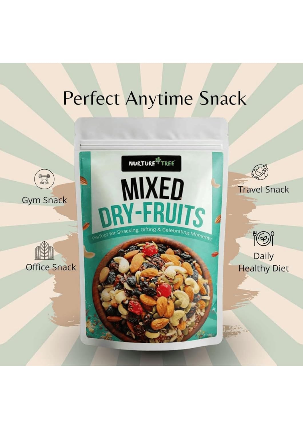 Nurture Tree Mixed Dry Fruits – 11 Superfoods in 1 Nut Mix with Seeds - Strawberry, Goji Berry, Blueberry, Munakka Raisins, Almonds, Cashews, Cranberries, Watermelon Seeds, Pumpkin, Flax & Sunflower (100gm)