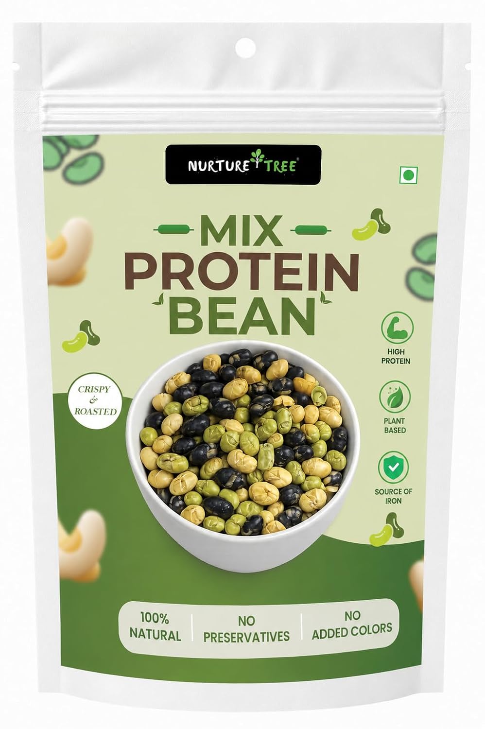 Nurture Tree Roasted Mix Protein Beans 3 in 1 | 100g | Roasted Soyabeans, Edamame & Black Beans | Not Fried | High Protein Healthy Snack | No Added Sugar | No Preservatives | Crispy & Crunchy | 100% Plant Protein
