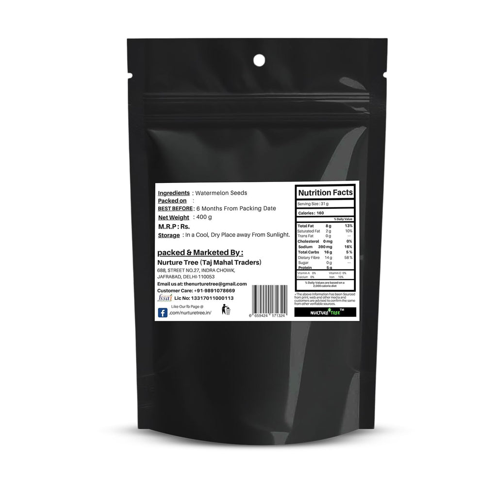Nurture Tree Watermelon Seeds 400gm, Tarbuj ke Beej for Eating Helps Boost Immunity Rich in High Fibre and Protein, Goods for Snacking and Cooking