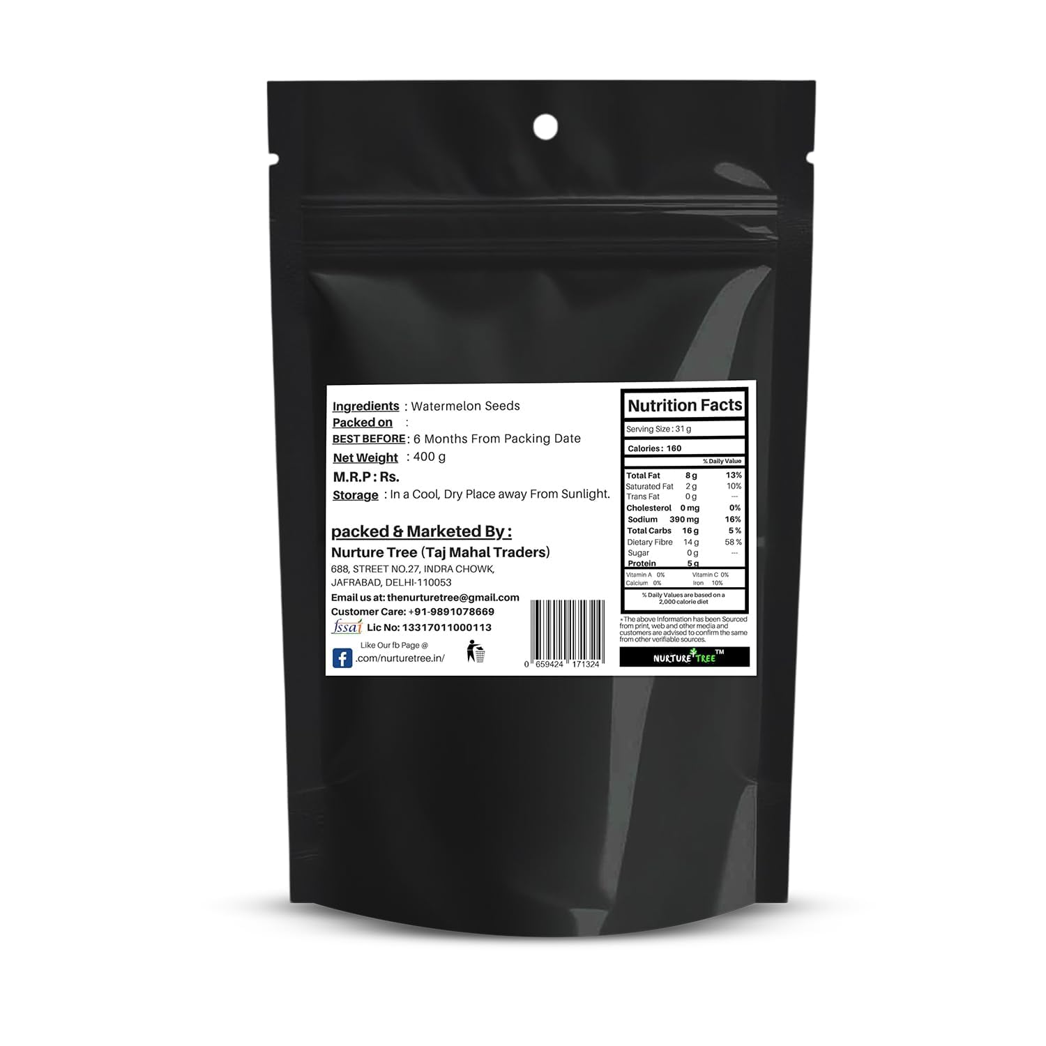 Nurture Tree Watermelon Seeds 400gm, Tarbuj ke Beej for Eating Helps Boost Immunity Rich in High Fibre and Protein, Goods for Snacking and Cooking