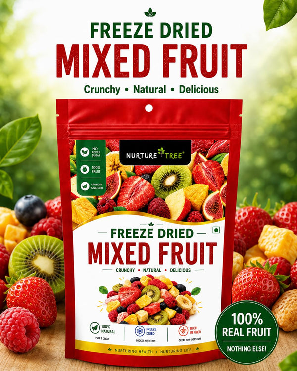 Nurture Tree Freeze Dried Mixed Fruit Snack 12g | 8 in 1 | Strawberry, Apple, , Banana, Mango,Guava , Kiwi & Fig ETC | 100% Real Fruits | No Added Sugar | Rich in Fiber | Crispy & Crunchy Healthy Snack for Kids & Adults