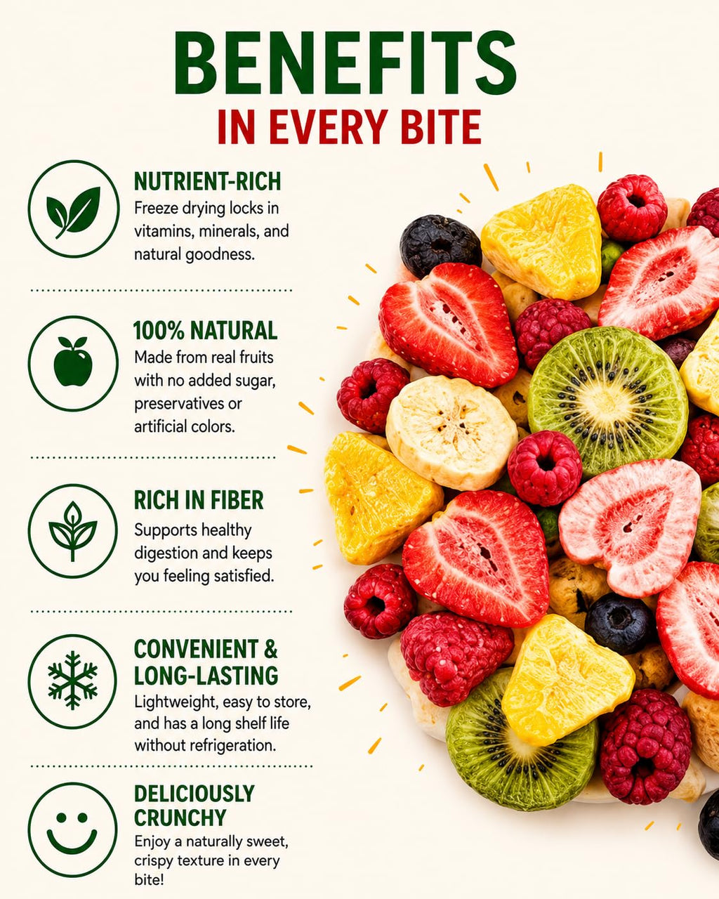 Nurture Tree Freeze Dried Mixed Fruit Snack 12g | 8 in 1 | Strawberry, Apple, , Banana, Mango,Guava , Kiwi & Fig ETC | 100% Real Fruits | No Added Sugar | Rich in Fiber | Crispy & Crunchy Healthy Snack for Kids & Adults