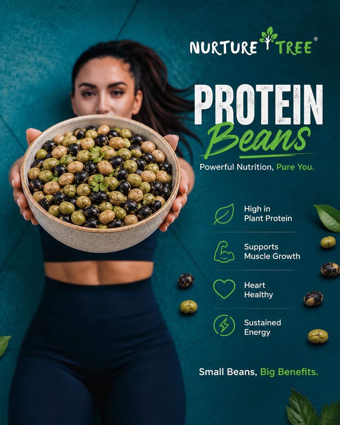 Nurture Tree Roasted Mix Protein Beans 3 in 1 | 100g | Roasted Soyabeans, Edamame & Black Beans | Not Fried | High Protein Healthy Snack | No Added Sugar | No Preservatives | Crispy & Crunchy | 100% Plant Protein