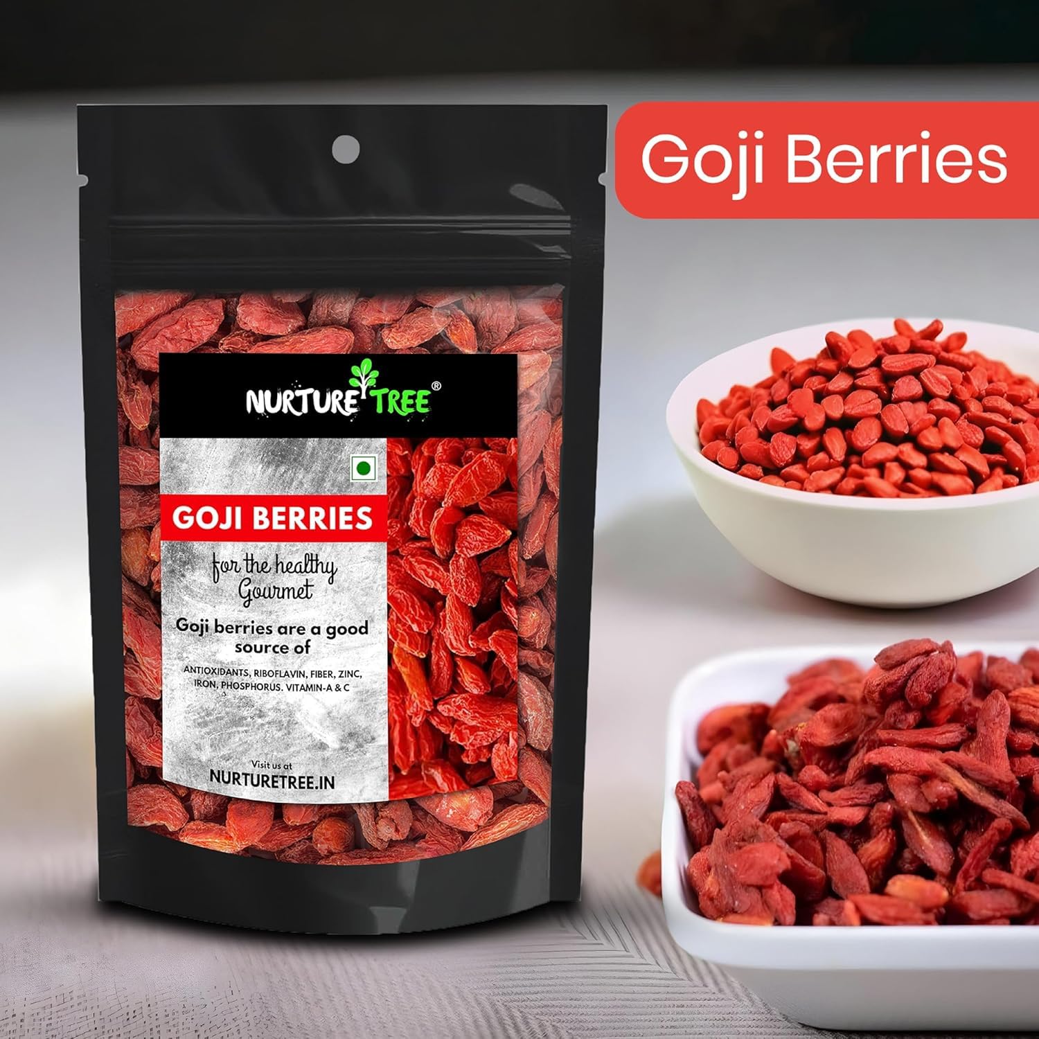 Nurture Tree Premium Goji Berries 100% Natural and Fresh Dried Berries, Rich in Vitamin A and Antioxidants, Healthy and Tasty Snacks for Adults and Kids (250gm)