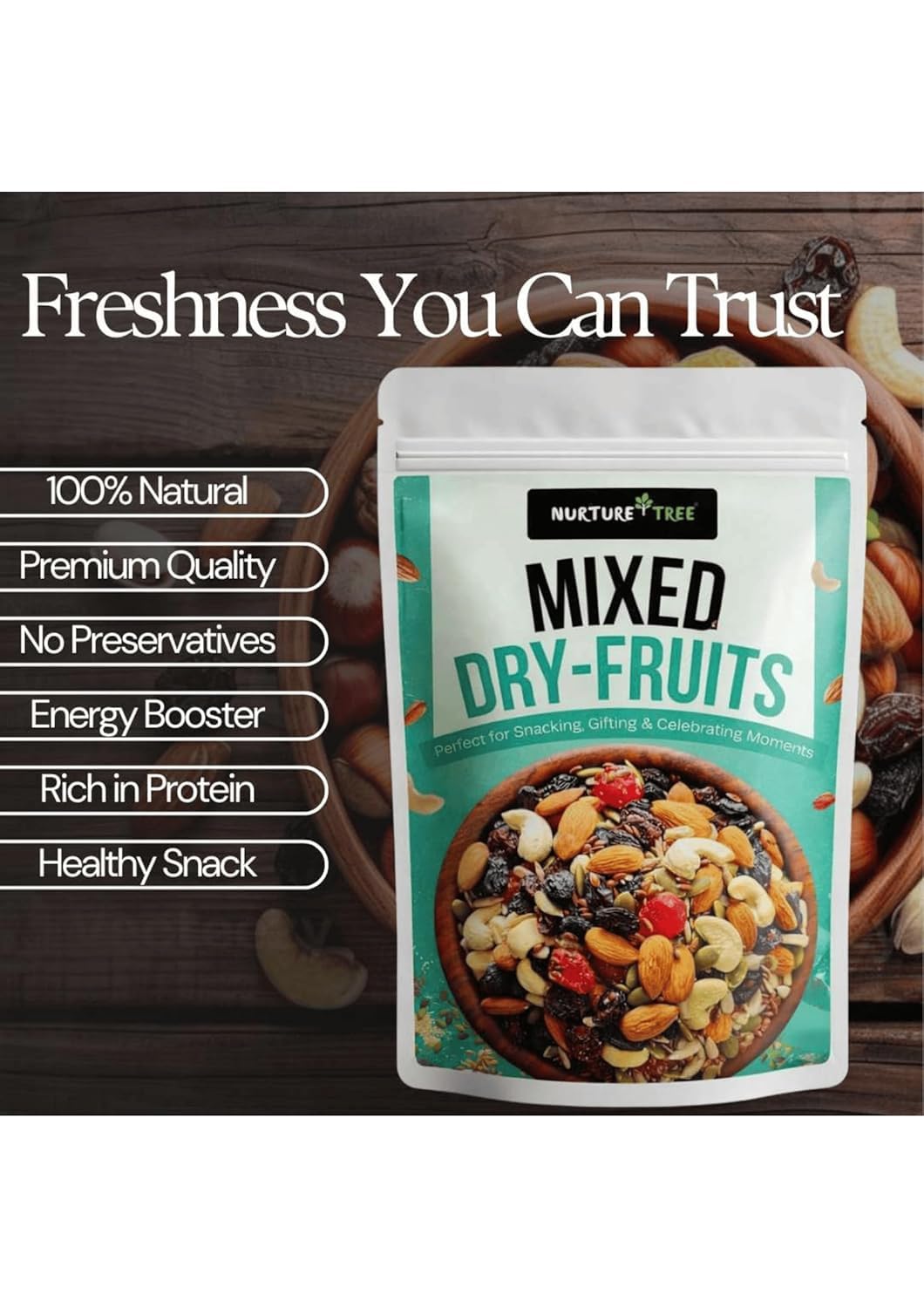 Nurture Tree Mixed Dry Fruits – 11 Superfoods in 1 Nut Mix with Seeds - Strawberry, Goji Berry, Blueberry, Munakka Raisins, Almonds, Cashews, Cranberries, Watermelon Seeds, Pumpkin, Flax & Sunflower (100gm)