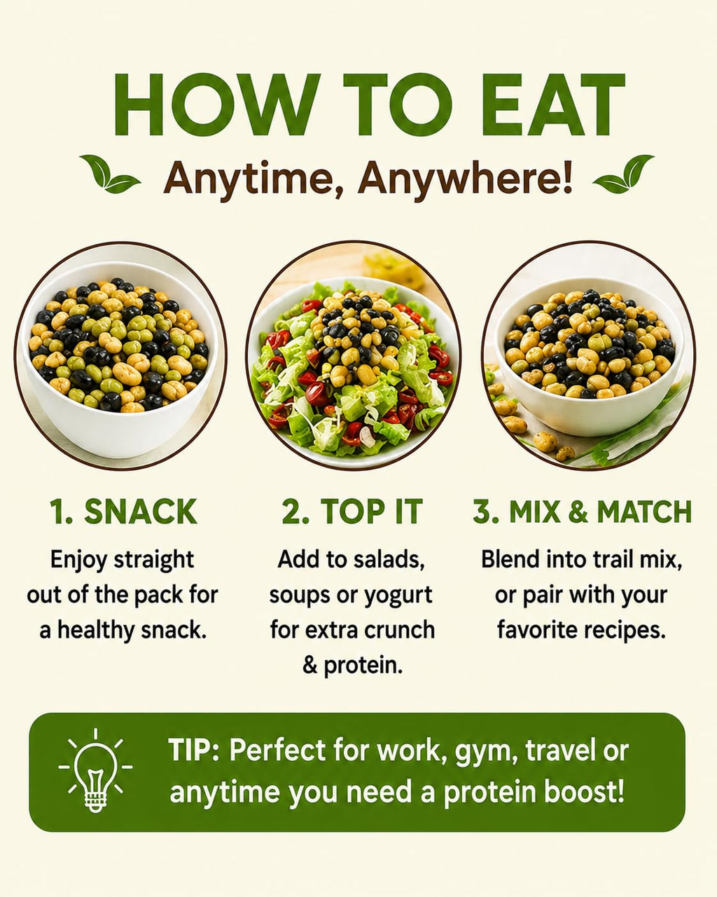 Nurture Tree Roasted Mix Protein Beans 3 in 1 | 100g | Roasted Soyabeans, Edamame & Black Beans | Not Fried | High Protein Healthy Snack | No Added Sugar | No Preservatives | Crispy & Crunchy | 100% Plant Protein