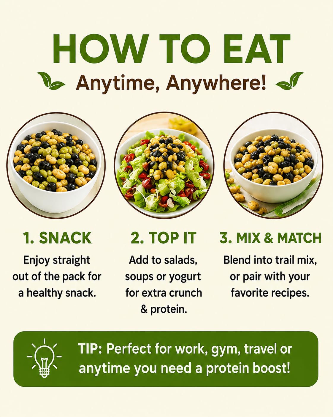 Nurture Tree Roasted Mix Protein Beans 3 in 1 | 100g | Roasted Soyabeans, Edamame & Black Beans | Not Fried | High Protein Healthy Snack | No Added Sugar | No Preservatives | Crispy & Crunchy | 100% Plant Protein