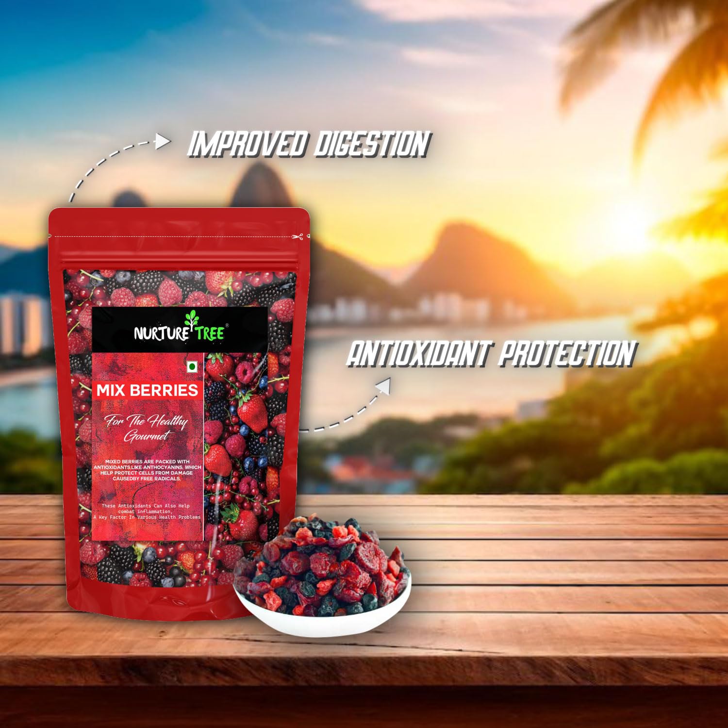 Nurture Tree Mixed Berries, Antioxidant-Rich Gourmet Mix, 400gm 3 in 1 - Healthly Snacks Contains Dried Blueberries | Strawberries | Goji Berries | Good Source of Fibre