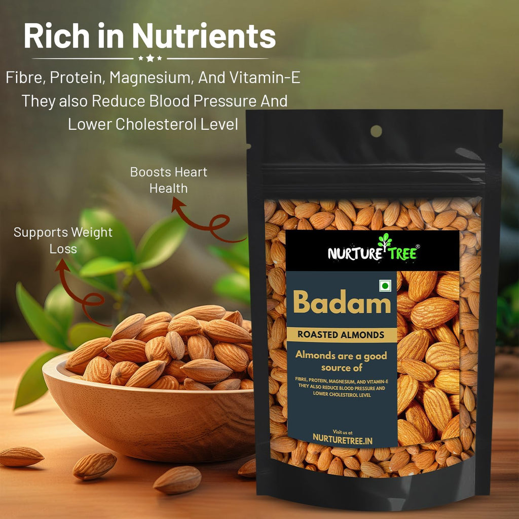 NURTURE TREE Premium Roasted & Salted Almonds (Badam) | 400g | Crunchy & Fresh Dry Fruits | Healthy Snack | Rich in Protein & Energy