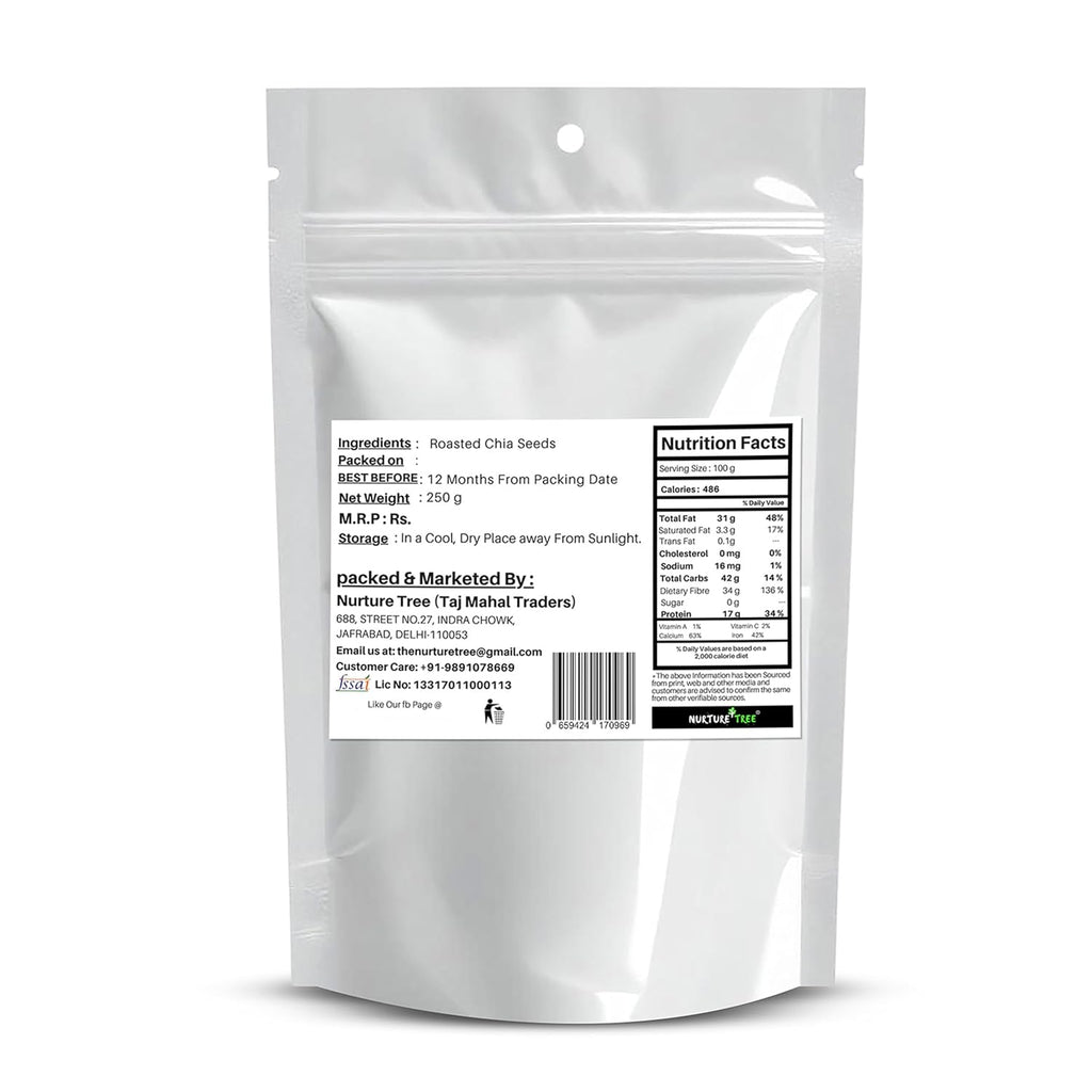 Nurture Tree Roasted Chia Seeds 250gm 100% Natural Superfood for Weight Loss, Healthy Diet and Nutrition Rich in Calcium, Omega-3, Protein and Fibre for Boost Immunity, Heart Health & Bone Strength