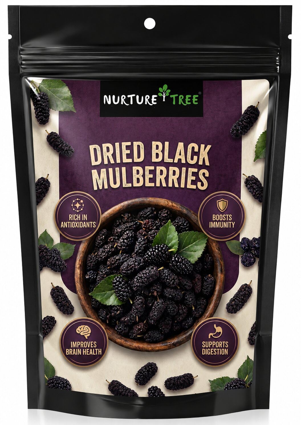 Nurture Tree Dried Black Mulberries | 100% Natural | Vegan & Gluten-Free Superfood | No Added Sugar | Rich in Fiber & Antioxidants | Healthy Snack (50gm)