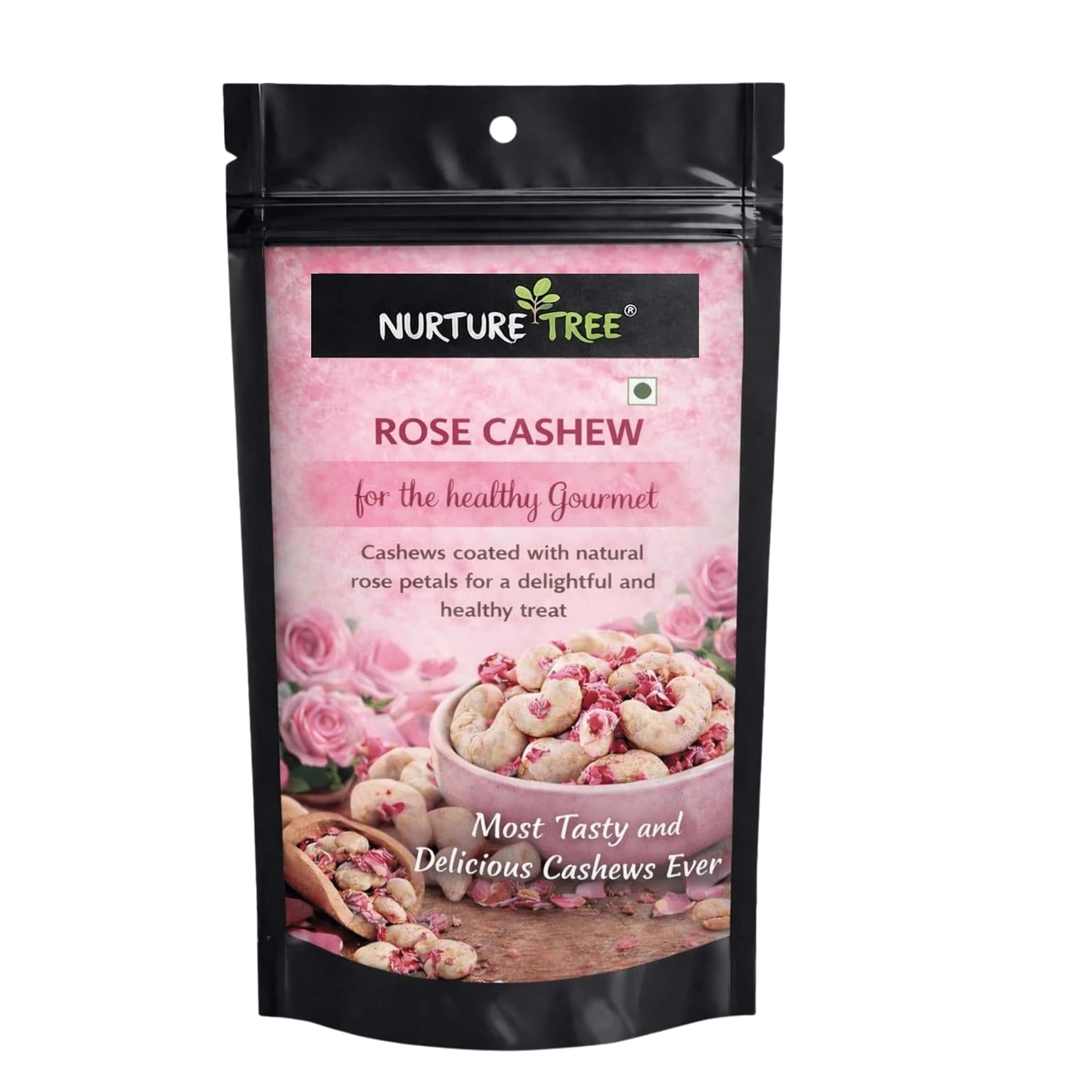 Nurture Tree Rose Petal Cashews (200gm) – Luxury Gourmet Cashews Infused with Natural Rose Petals | Vegetarian Healthy Snack | No Artificial Flavours or Colours | Crunchy Sweet Gift Dragees