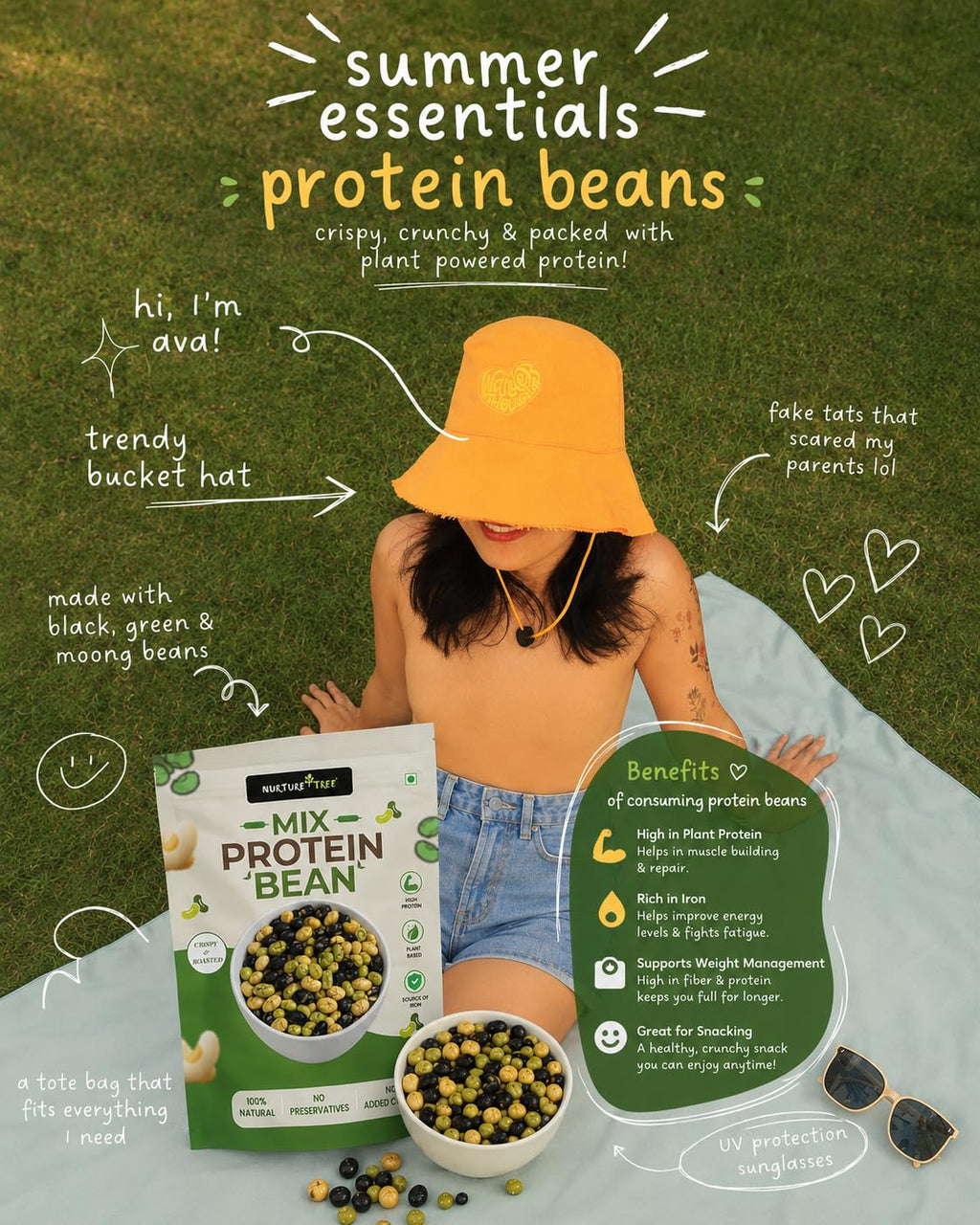 Nurture Tree Roasted Mix Protein Beans 3 in 1 | 100g | Roasted Soyabeans, Edamame & Black Beans | Not Fried | High Protein Healthy Snack | No Added Sugar | No Preservatives | Crispy & Crunchy | 100% Plant Protein