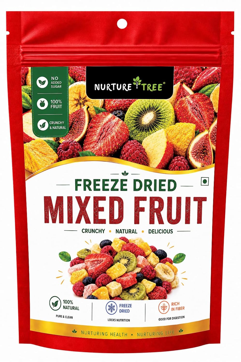 Nurture Tree Freeze Dried Mixed Fruit Snack 12g | 8 in 1 | Strawberry, Apple, , Banana, Mango,Guava , Kiwi & Fig ETC | 100% Real Fruits | No Added Sugar | Rich in Fiber | Crispy & Crunchy Healthy Snack for Kids & Adults