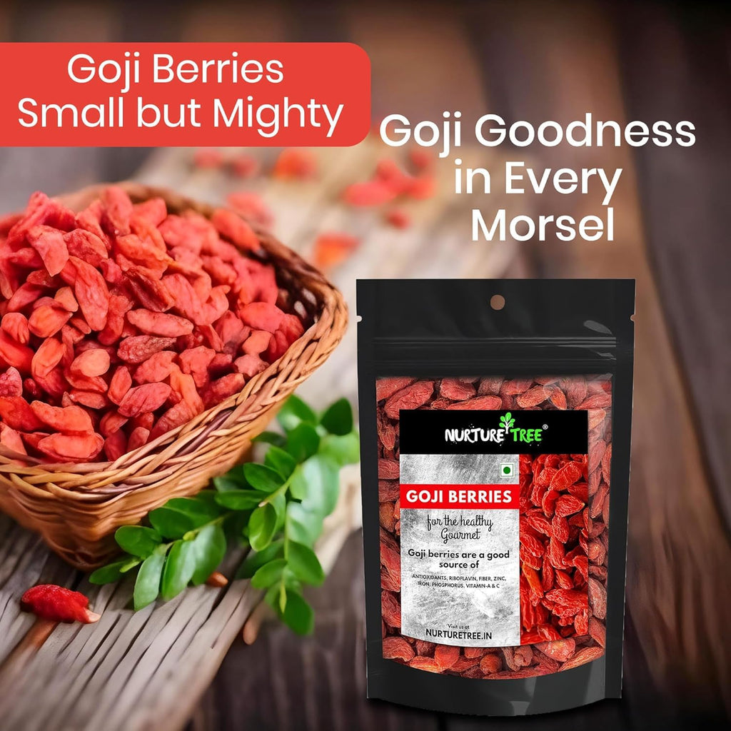 Nurture Tree Premium Goji Berries 100% Natural and Fresh Dried Berries, Rich in Vitamin A and Antioxidants, Healthy and Tasty Snacks for Adults and Kids (250gm)