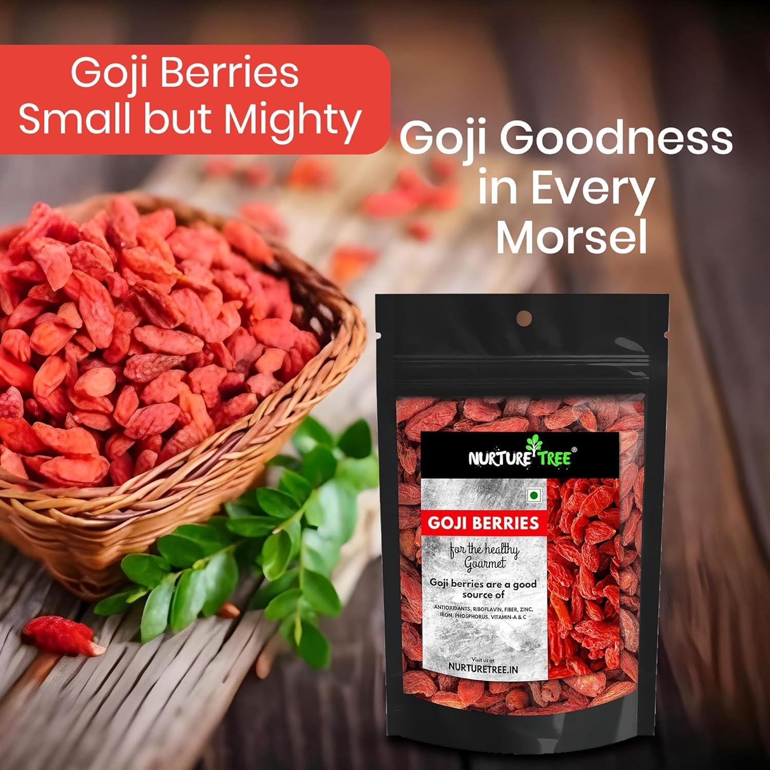 Nurture Tree Premium Goji Berries 100% Natural and Fresh Dried Berries, Rich in Vitamin A and Antioxidants, Healthy and Tasty Snacks for Adults and Kids (250gm)