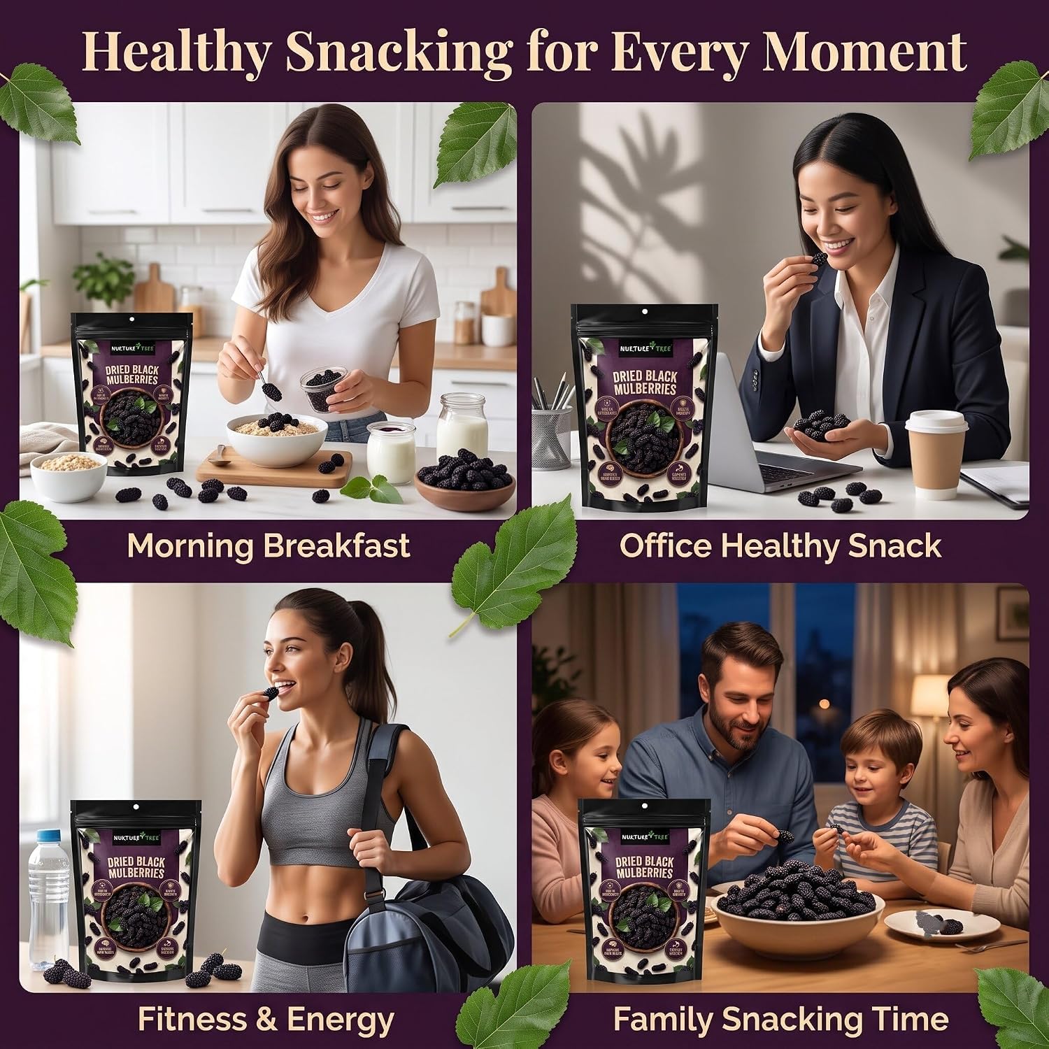 Nurture Tree Dried Black Mulberries | 100% Natural | Vegan & Gluten-Free Superfood | No Added Sugar | Rich in Fiber & Antioxidants | Healthy Snack (50gm)