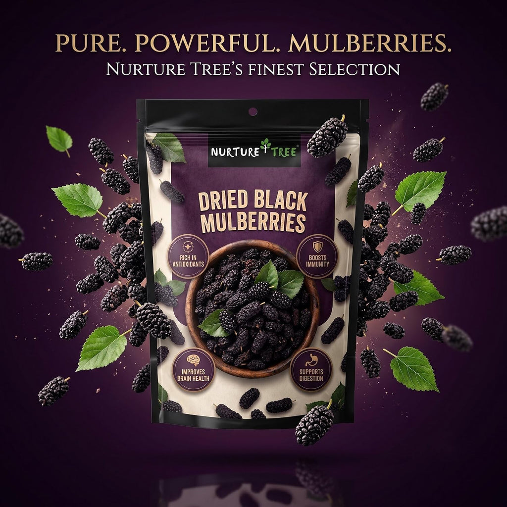 Nurture Tree Dried Black Mulberries | 100% Natural | Vegan & Gluten-Free Superfood | No Added Sugar | Rich in Fiber & Antioxidants | Healthy Snack (50gm)