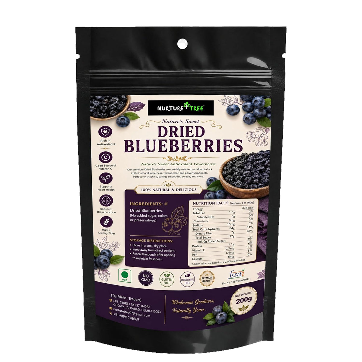 Nurture Tree Premium Dried Blueberries | Antioxidant-Rich Superfood