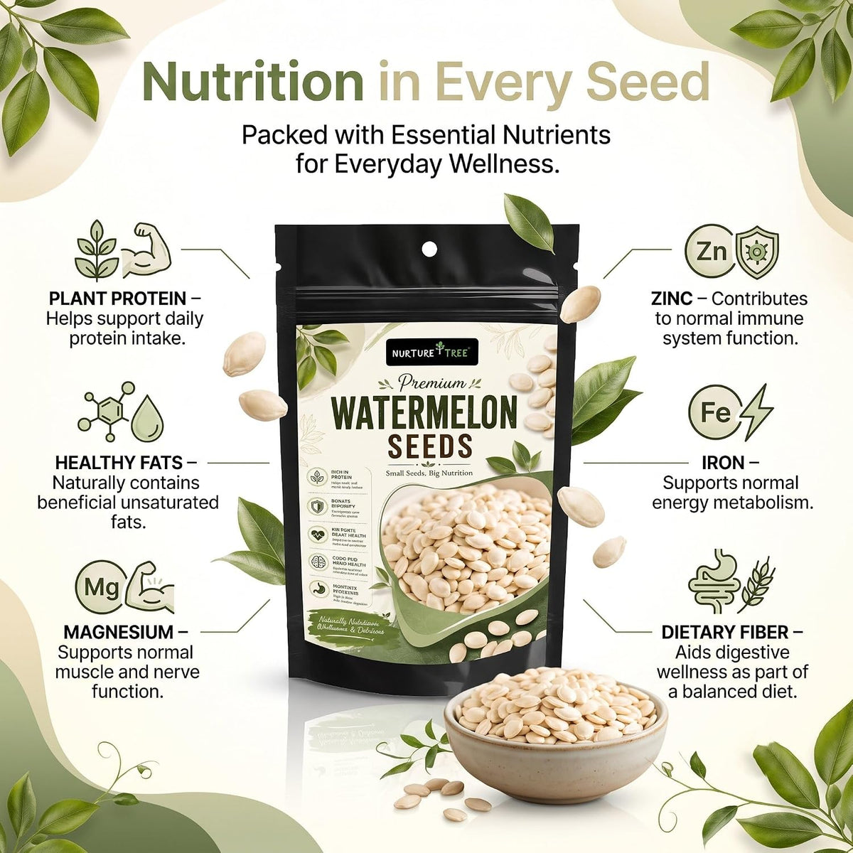 Nurture Tree Watermelon Seeds (Tarbuj Beej) | High in Protein & Fiber