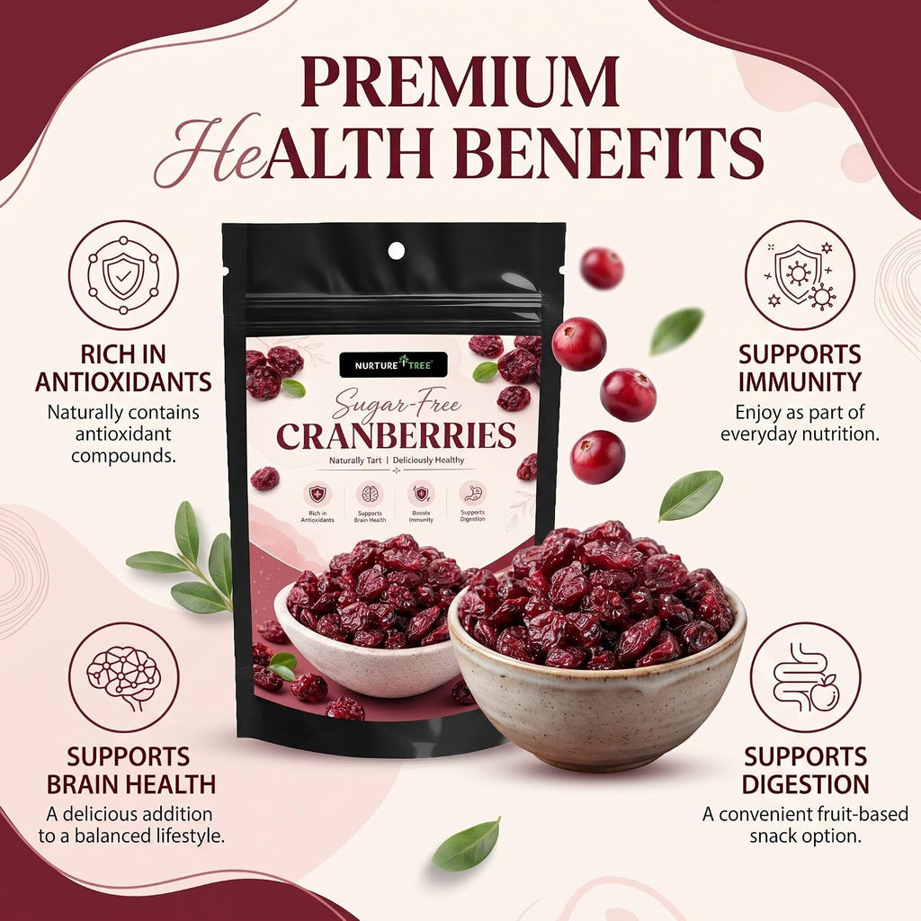 Nurture Tree Sugar-Free Dried Cranberries | Antioxidant-Rich Healthy Snack