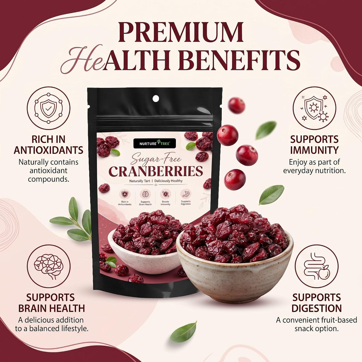 Nurture Tree Sugar-Free Dried Cranberries | Antioxidant-Rich Healthy Snack