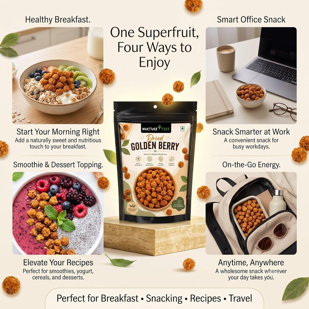 Nurture Tree Dried Golden Berry 100g | Premium Quality Sun-Dried Superfood | 100% Natural | No Additives | Rich in Dietary Fiber, Antioxidants & Essential Nutrients | Healthy Anytime Snack