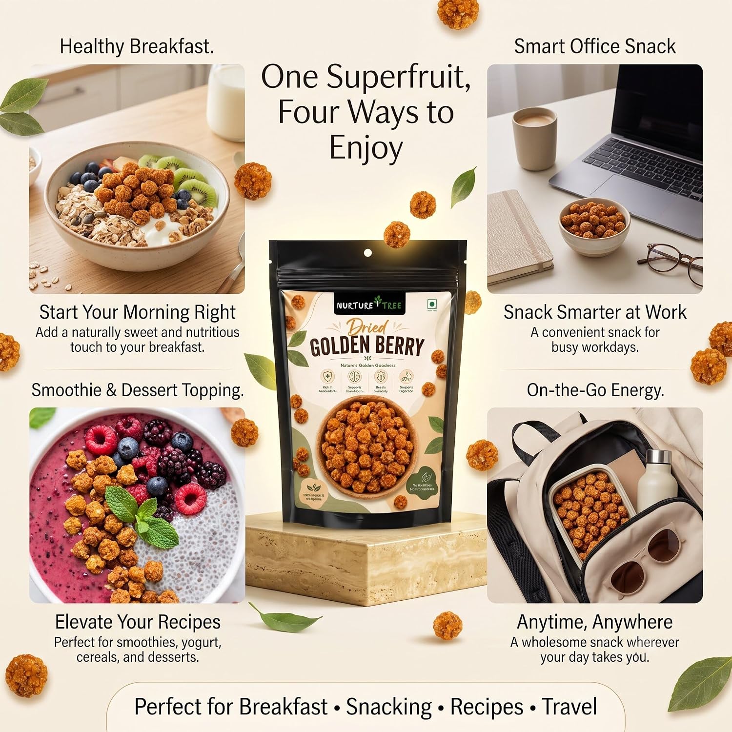 Nurture Tree Dried Golden Berry 100g | Premium Quality Sun-Dried Superfood | 100% Natural | No Additives | Rich in Dietary Fiber, Antioxidants & Essential Nutrients | Healthy Anytime Snack