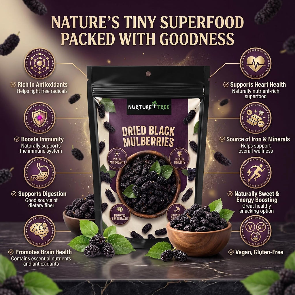 Nurture Tree Dried Black Mulberries | 100% Natural | Vegan & Gluten-Free Superfood | No Added Sugar | Rich in Fiber & Antioxidants | Healthy Snack (50gm)