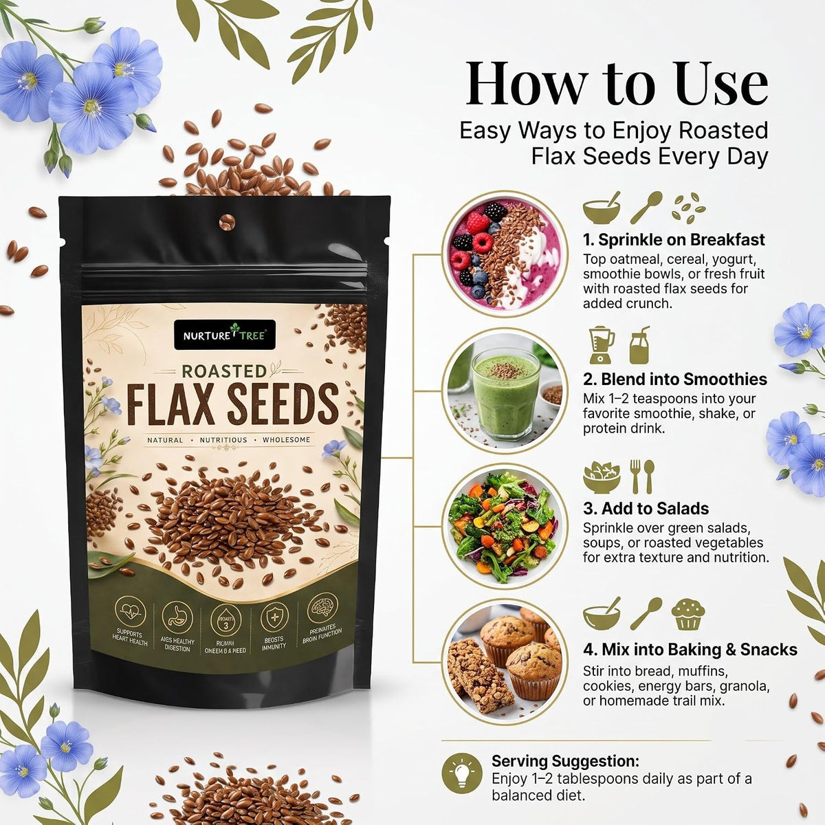 Nurture Tree Roasted Flax Seeds | Rich in Omega-3 & Fiber