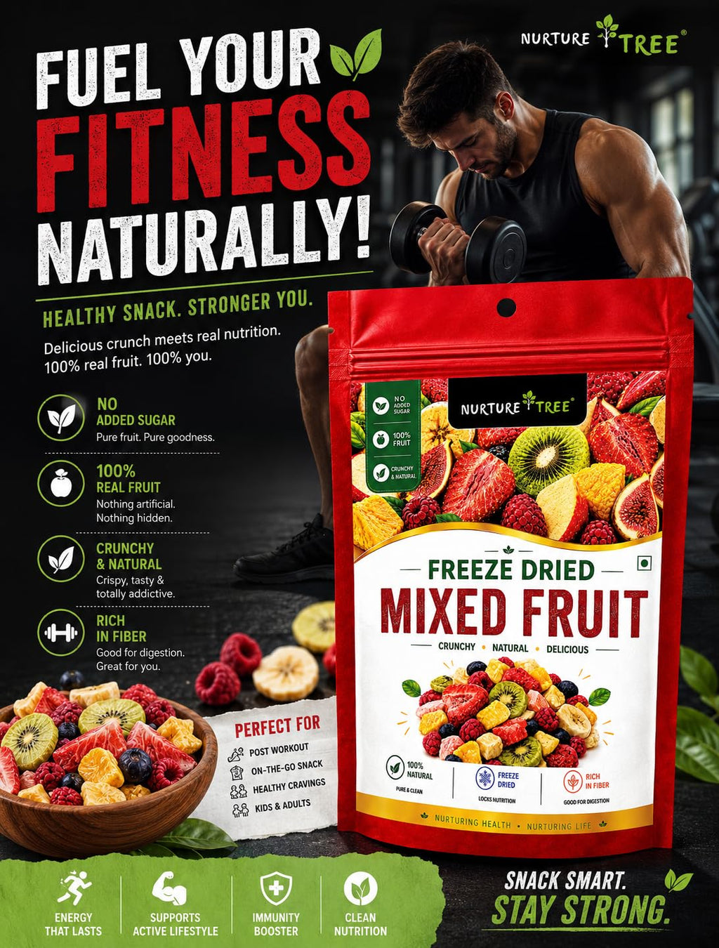 Nurture Tree Freeze Dried Mixed Fruit Snack 12g | 8 in 1 | Strawberry, Apple, , Banana, Mango,Guava , Kiwi & Fig ETC | 100% Real Fruits | No Added Sugar | Rich in Fiber | Crispy & Crunchy Healthy Snack for Kids & Adults