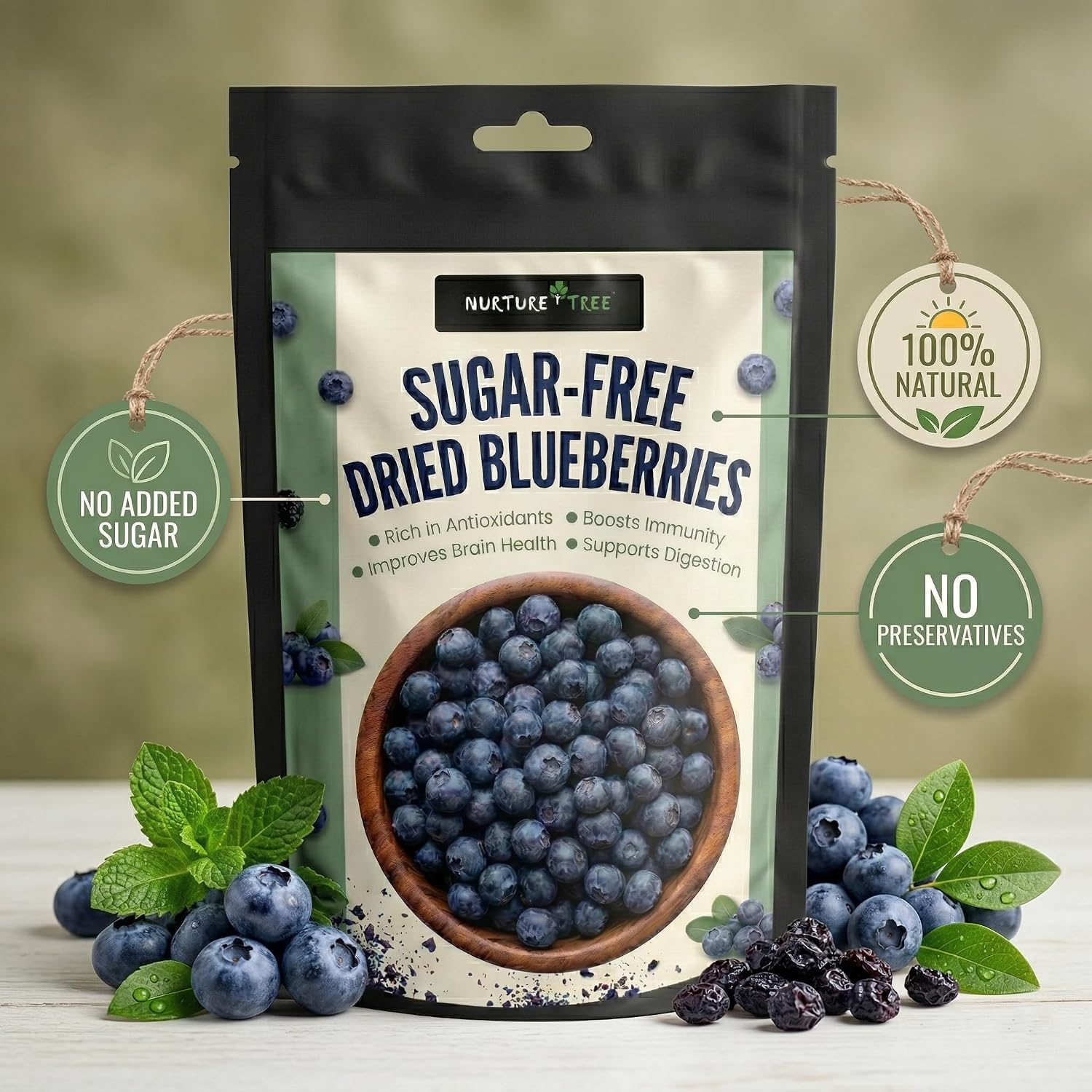 Nurture Tree Sugar-Free Dried Blueberries | Tasty & Healthy Snack | Rich in Antioxidants | Boosts Immunity | Supports Digestion (200gm)