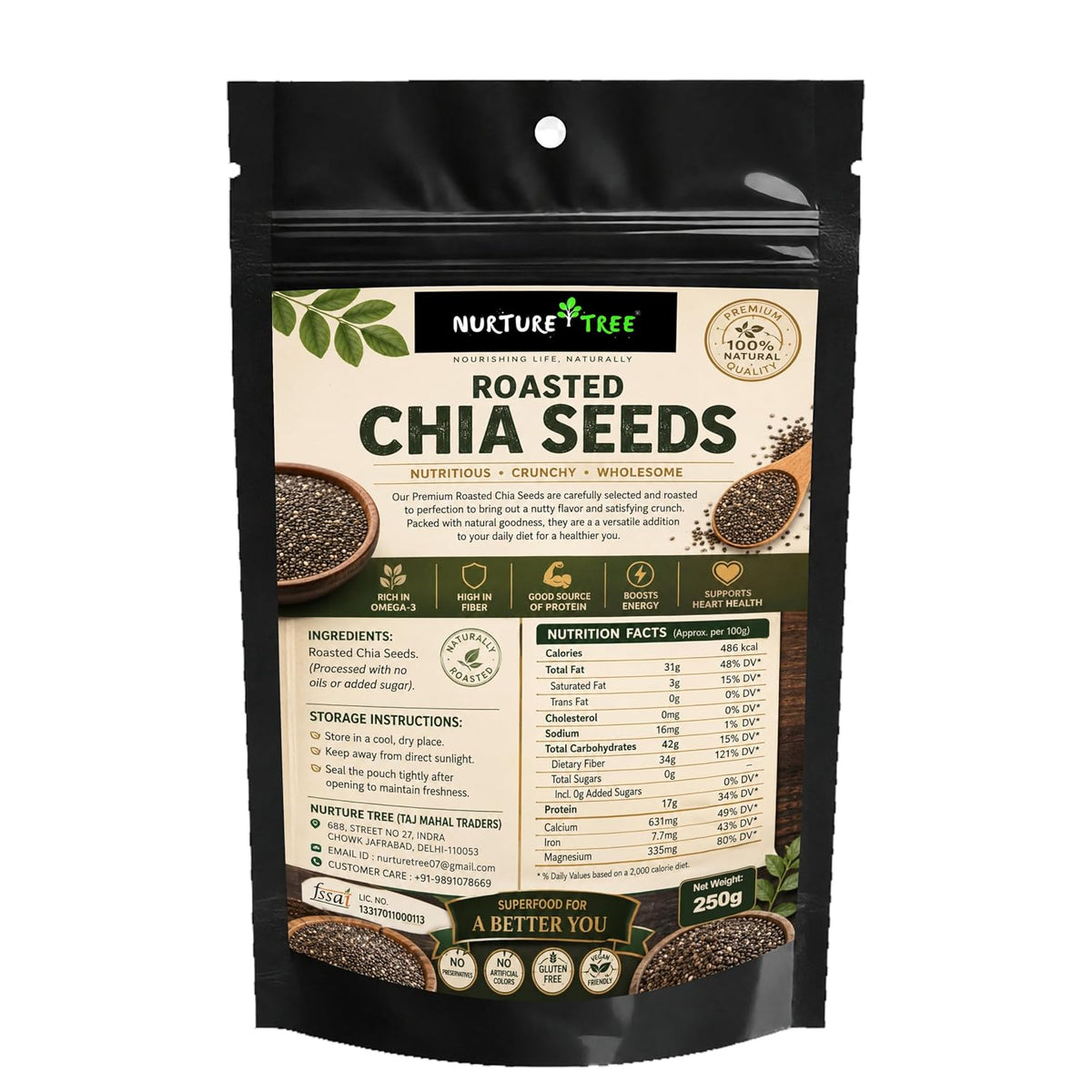 Nurture Tree Roasted Chia Seeds | Rich in Omega-3, Protein & Fiber