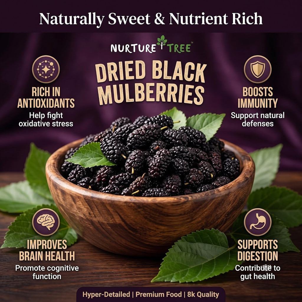 Nurture Tree Dried Black Mulberries | 100% Natural | Vegan & Gluten-Free Superfood | No Added Sugar | Rich in Fiber & Antioxidants | Healthy Snack (50gm)