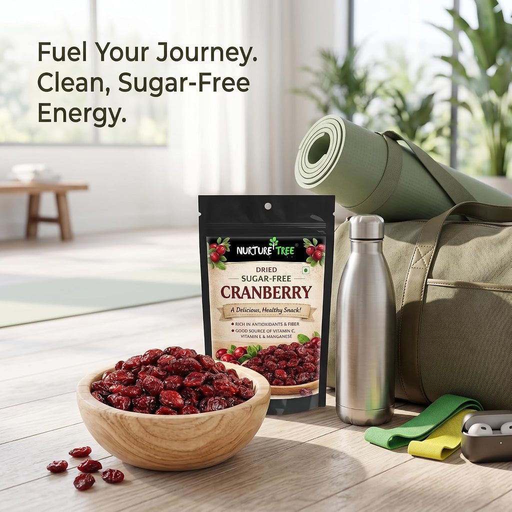 Nurture Tree Dried Sugar-Free Cranberries 200g | Rich in Antioxidants & Fiber | Natural Energy Booster & Immune Support | Healthy Snack for Breakfast, Diet & Fitness