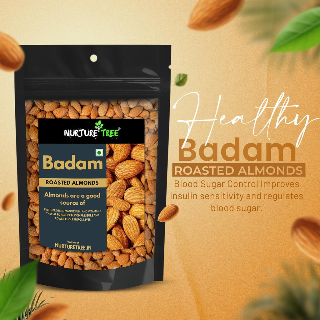 NURTURE TREE Premium Roasted & Salted Almonds (Badam) | 400g | Crunchy & Fresh Dry Fruits | Healthy Snack | Rich in Protein & Energy