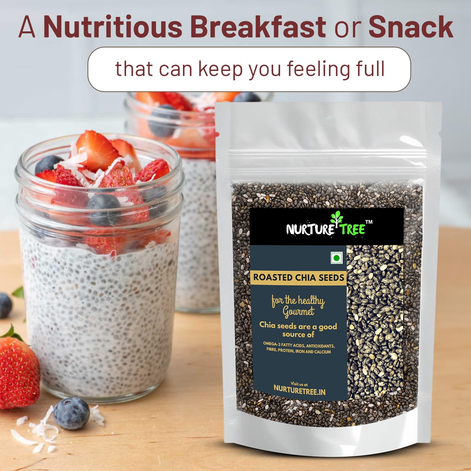 Nurture Tree Roasted Chia Seeds 250gm 100% Natural Superfood for Weight Loss, Healthy Diet and Nutrition Rich in Calcium, Omega-3, Protein and Fibre for Boost Immunity, Heart Health & Bone Strength