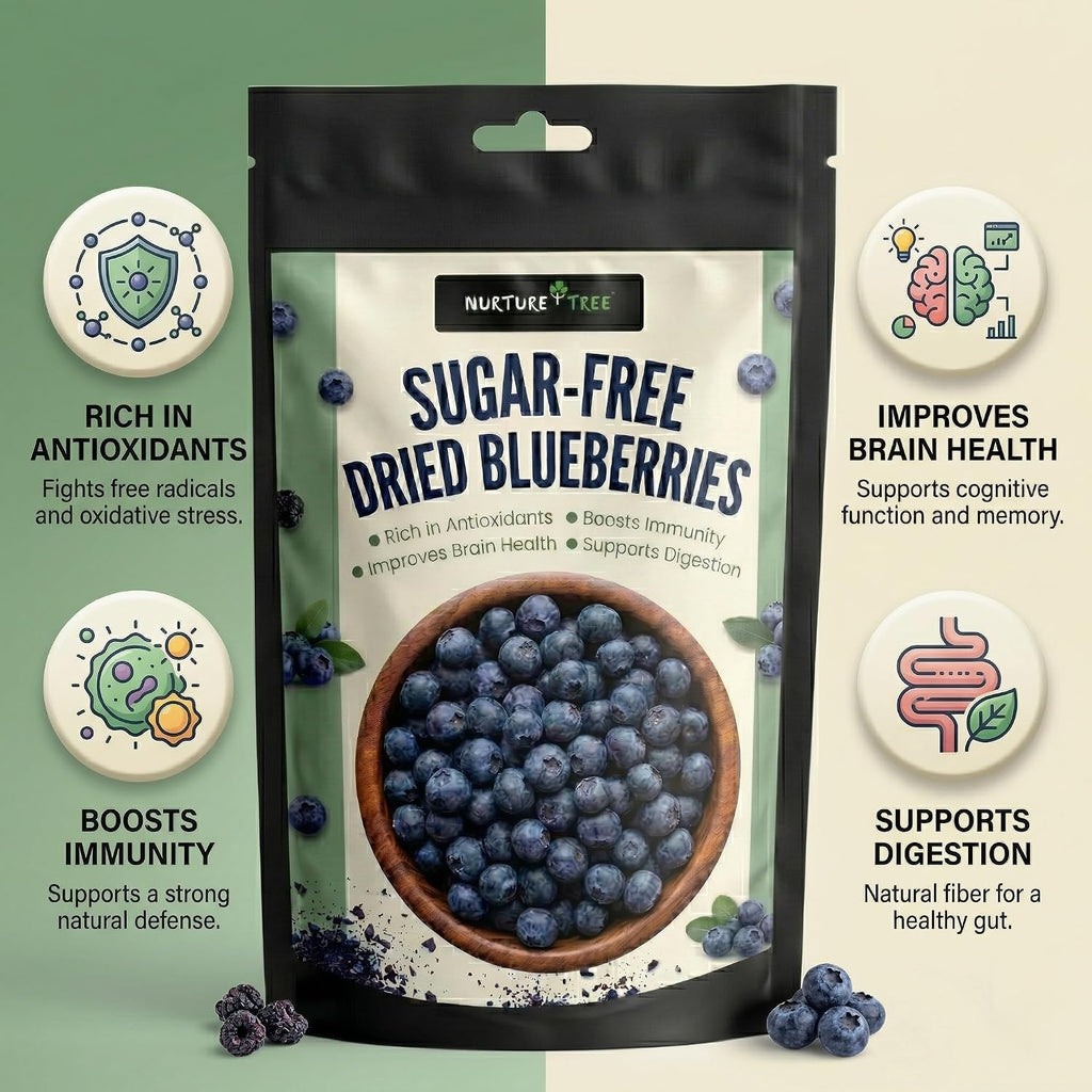Nurture Tree Sugar-Free Dried Blueberries | Tasty & Healthy Snack | Rich in Antioxidants | Boosts Immunity | Supports Digestion (200gm)