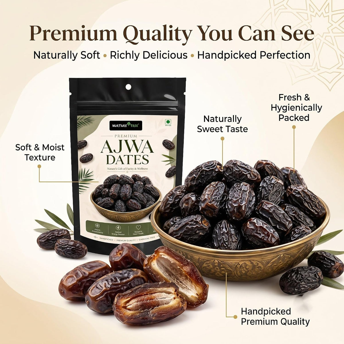 Nurture Tree Premium Saudi Ajwa Dates (Khajoor) | Naturally Soft & Delicious