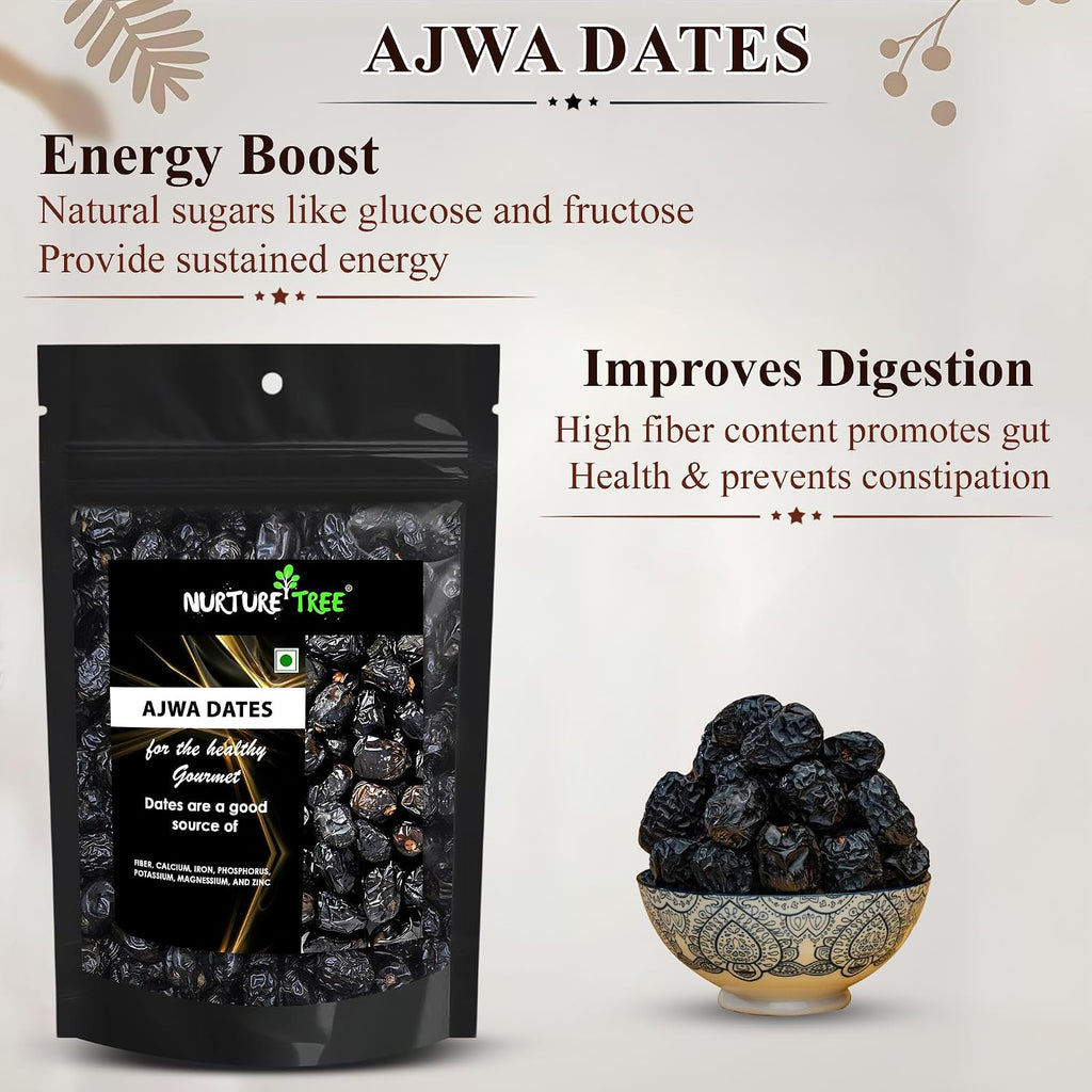 Nurture Tree Premium Saudi Ajwa Dates (Khajoor/Khajur) 500gm, 100% Natural Soft and Delicious Arabian Dates in Fresh, Khajur Dry Fruits, No Artificial Colours, Gluten Free, No Added Sugars