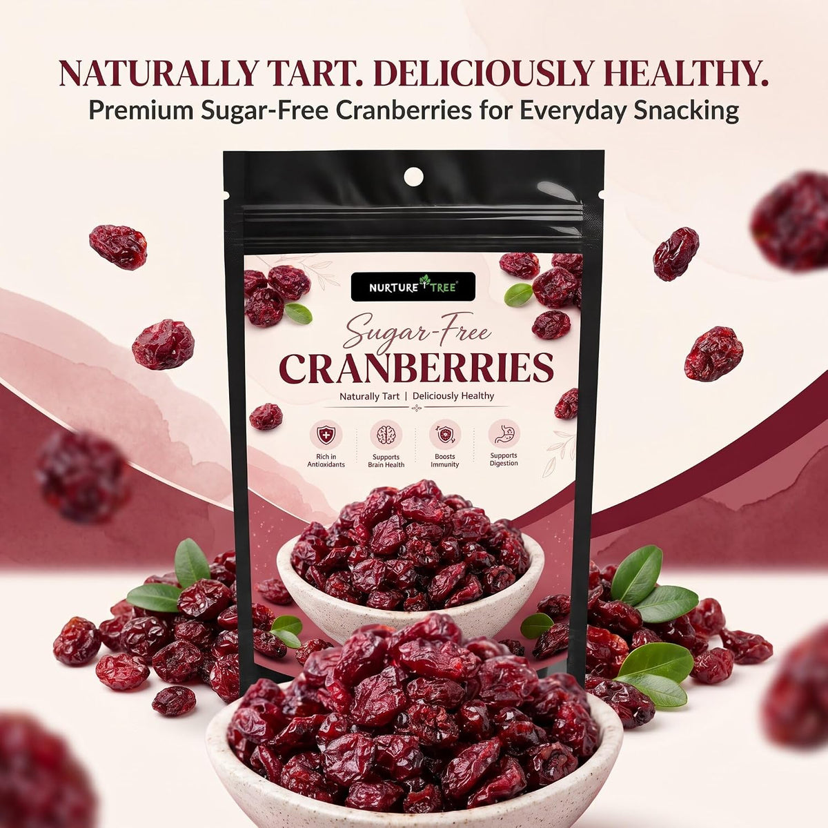 Nurture Tree Sugar-Free Dried Cranberries | Antioxidant-Rich Healthy Snack