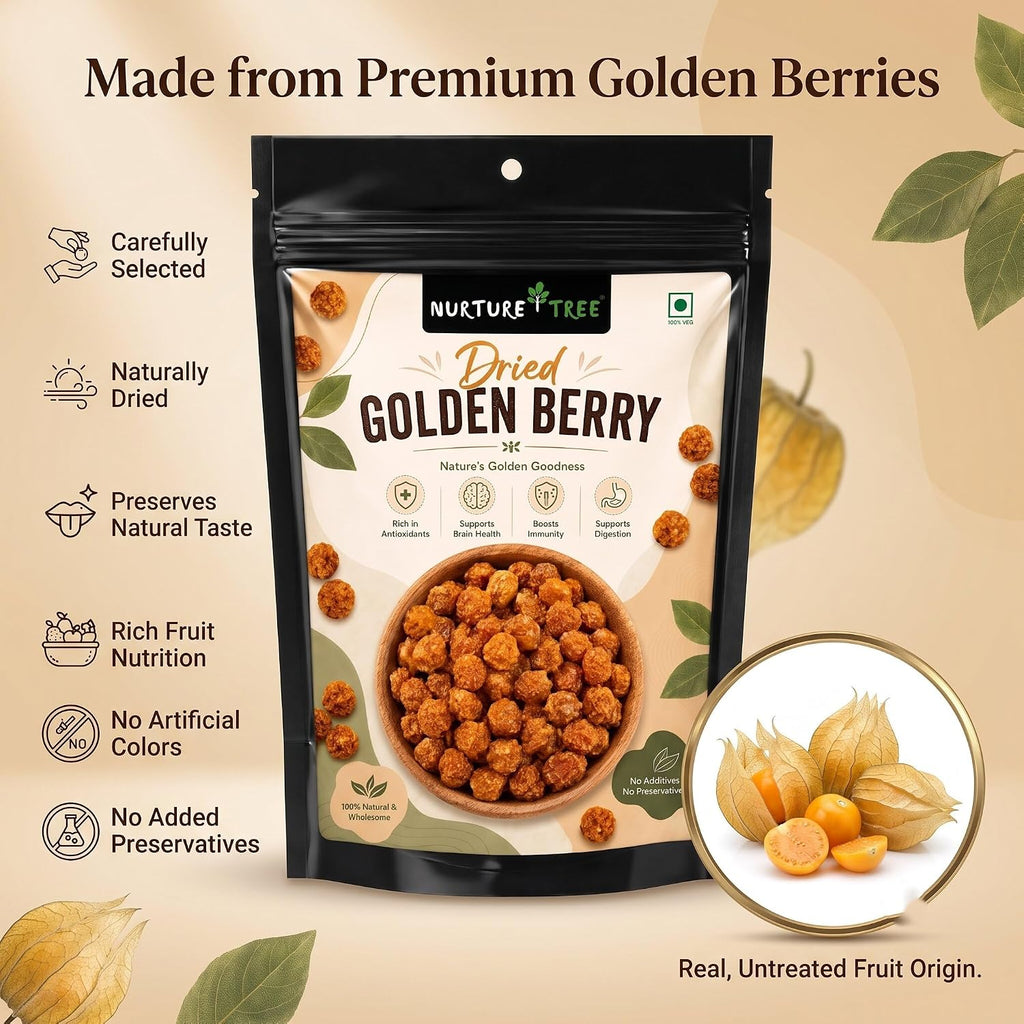 Nurture Tree Dried Golden Berry 100g | Premium Quality Sun-Dried Superfood | 100% Natural | No Additives | Rich in Dietary Fiber, Antioxidants & Essential Nutrients | Healthy Anytime Snack