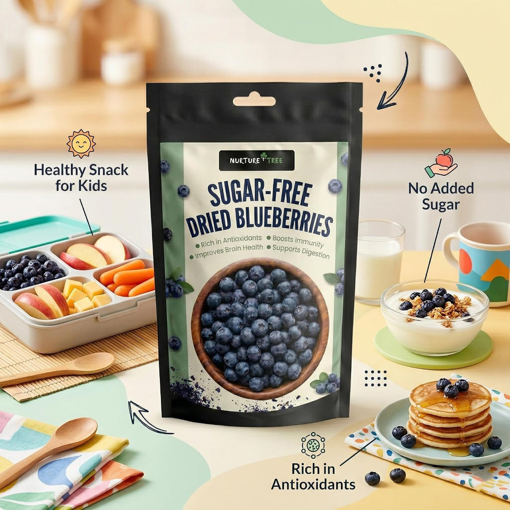 Nurture Tree Sugar-Free Dried Blueberries | Tasty & Healthy Snack | Rich in Antioxidants | Boosts Immunity | Supports Digestion (200gm)